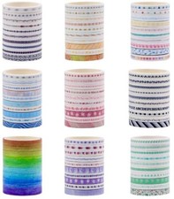 Washi Tape 10 Rolls Multi Pattern 3mm Width 2 Metres per Roll