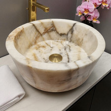 Onyx Marble Round Sink Wash Bowl Countertop Sink Beige Noble Classic