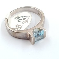 Blue Topaz Ring Sterling Silver Vintage Size K 1/2 UK Jewellers Solitaire Square