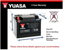 Car Battery YBX1072 Yuasa 072