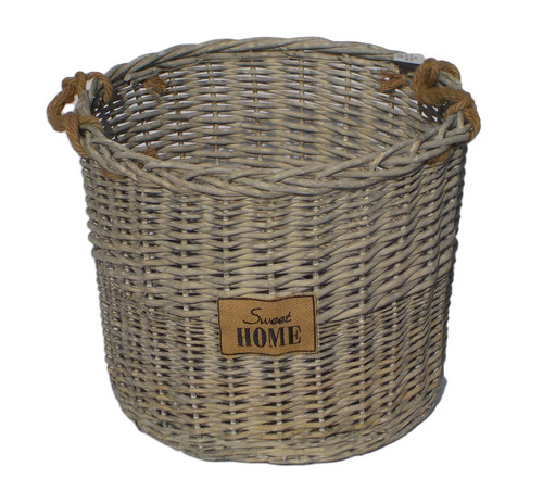 Grey wicker log basket cottage - wicker,
