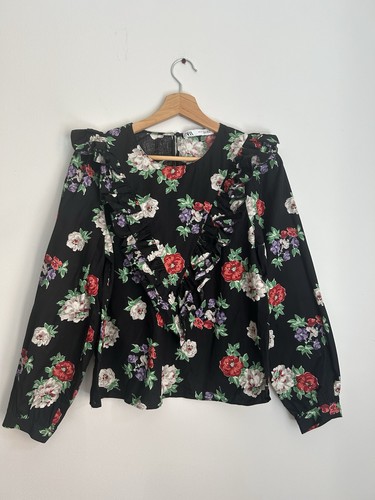 Zara black floral ruffle - zara,