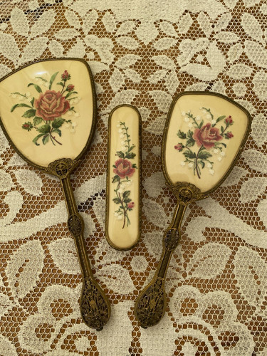 Vintage brass vanity set - vintage,
