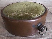 ANTIQUE DUTCH COPPER ROUND HOT WATER DRUM TANK BED FEET WARMER SOFT TAPESTRY