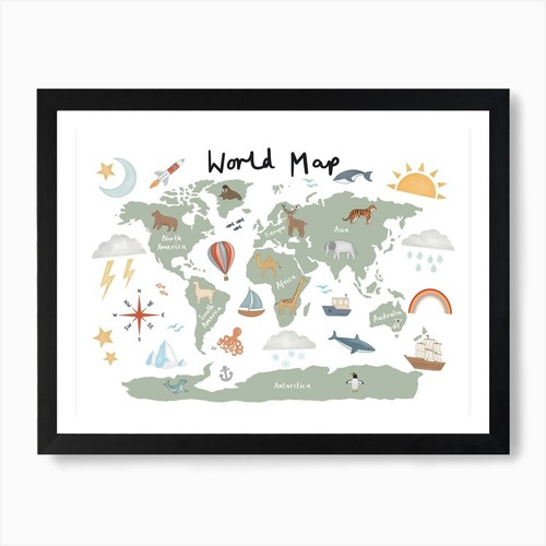 World map green - in, print