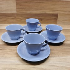 4 x Vintage Woods Ware Iris Blue Utility Ware Cups & Saucers