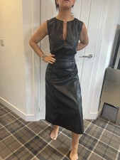 LIPSY SIZE 12 DRESS BLACK FAUX LEATHER FIT & FLARE MIDI PINAFORE NEW WITH TAGS