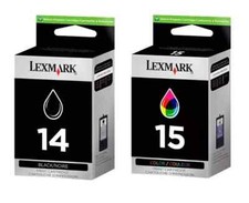 GENUINE AUTHENTIC LEXMARK 14 BLACK LEXMARK 15 COLOUR INK CARTRIDGE TWIN PACK