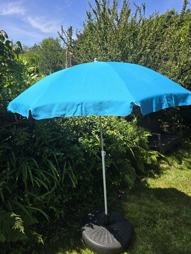 Vintage blue garden parasol - vintage,