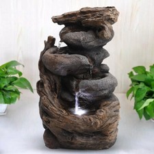 220V Patio Water Feature Fountain Tabletop Office Decor Buddha Falls w/LED Light