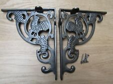 PAIR OF COCKEREL  cast iron rustic shelf Bracket wall Support books storage