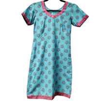 Handmade Indian Blue Rayon Kurti Tunic Top Ladies Small UK Size 8-10