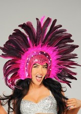 Rio Carnival Pink Showgirl Feather Headpiece Festival Fancy Dress Headdress