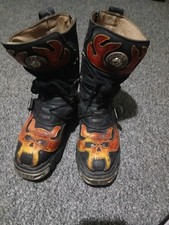 New Rock Reactor Red Flames Demon Devil Leather Chunky Platform Boots 6.5 UK