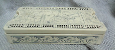 rare  Scrimshaw Cribbage Board and Storage Box Faux Polymer Ivory