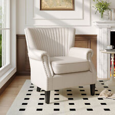 Upholstered Wingback Queen Anne Chair Deep Cushioned Armchair with Nailhead Trim