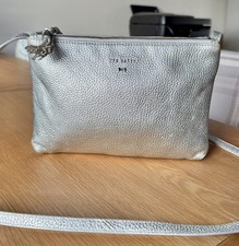 Ted Baker Suzette Silver Leather Double Pouch Messenger Crossbody Shoulder Bag
