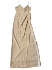 Anthropologie BHLDN Charmeuse Slit Front Maxi Dress beige Sz 10 Wedding Guest