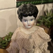 Antique China Pin Cushion Half Doll With Wood And Calico Body