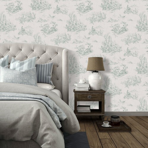 Green vintage toile jouy - green,