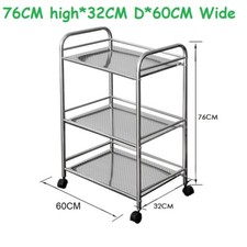 Stainless Steel 3/4 Tier Trolley Cart Shelf Storage Rack Kitchen Salon BBQ Wheel