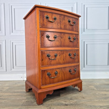 Antique Georgian Style Reproduction Chest Of 4 Drawers Commode - Burr Yew Wood