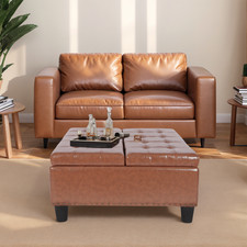 34'' Storage Ottoman Square Lift Top Tufted Bench Faux Leather Coffee Table