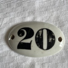 Antique Ceramic Church Pew End Number Plate Hand Painted, Number 20 House No.