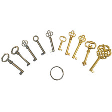 10PCS Vintage Antique Skeleton Keys Set for Furniture Cabinet Door Drawer Keys