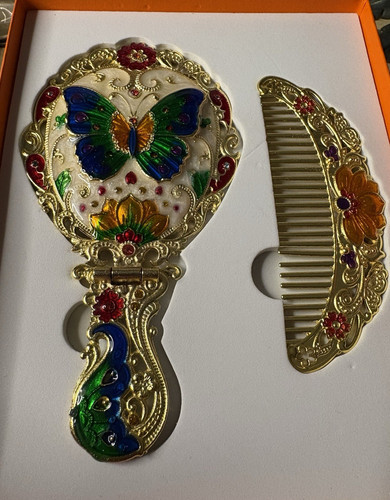 Metal butterfly hand mirror - metal,