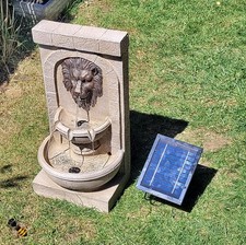 Lion Head Fountain Solar Water Feature LEDs Statue Ornament Self Contained