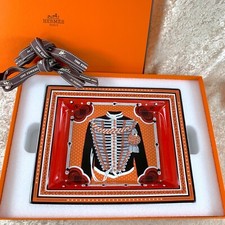 Hermes Change Tray Brandebourgs Vide Poche Ashtray Orange Red Porcelain w/Box