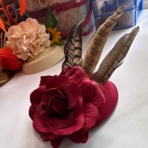 Burgundy flower feather - &,