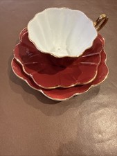 Royal Stuart Spencer Stevenson Harlequin Tea Cup Burgundy Red Trio Set Vintage