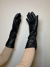 Elegant Long Black Leather Gloves - Size M, 3/4 Length