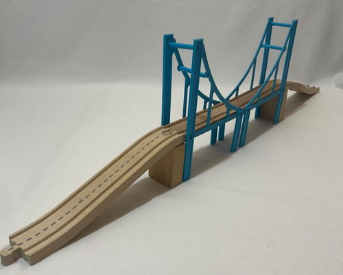 Wooden blue train track bridge - wooden,