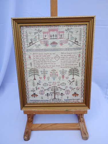 Antique needlework sampler - needlework, by