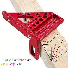 Woodworking Square Protractor w/ Dowel Pins, Aluminum Alloy Miter Triangular Rul