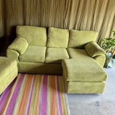 DFS 3 Seater Corner sofa & Footstool Lime Green Fabric - L/R Chaise~Can Deliver