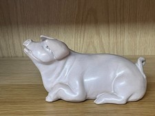 🐖 Vintage Porcelain Pig Figurine Signed S. Bass Matt Finish Collectable 16 cm