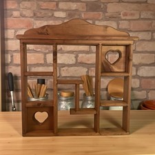 VTG Wood Shelf Curio Shadow Box Heart Cut Outs Trinket Dividers Hang Or Stand