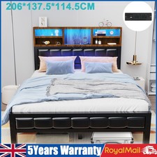 NEW STORAGE HEADBOARD UPHOLSTERED BED FRAME 4FT6 DOUBLE WITH USB PORT &LED Dowak