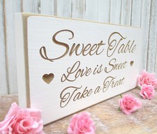Wedding Sweet Table Sign Engraved Free Standing Vintage Shabby & Chic White