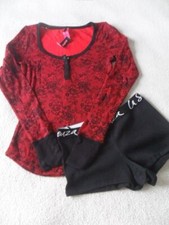 LA SENZA FLORAL LACE PRINT STRETCH THERMAL RIBBED PJ PYJAMA TOP & SHORTS  S  M