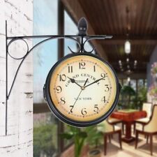Wall Clock Double Sided Retro Style Metal Station Clock Vintage Black