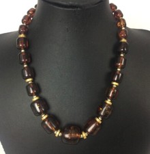 VINTAGE BROWN TORTOISE SHELL GRADUATED BARREL PLASTIC BEADED COLLAR NECKLACE