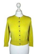 Boden 100% Cashmere Cropped Cardigan UK 8-10 Chartreuse Yellow/Green 3/4 Sleeve