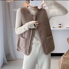 Lady Sherpa Fleece Vest Sleeveless Jacket Cardigan Outwear Gilet Bodywarmer Tops