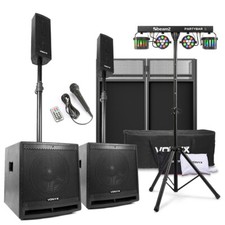 VX1000BT Line Array Speaker Package with Mobile DJ Booth & PartyBar2 Disco Light