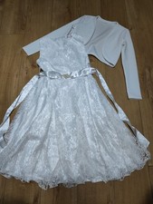 Holy Communion Girls White Lace Effect Dress +  Bolero 13-14years